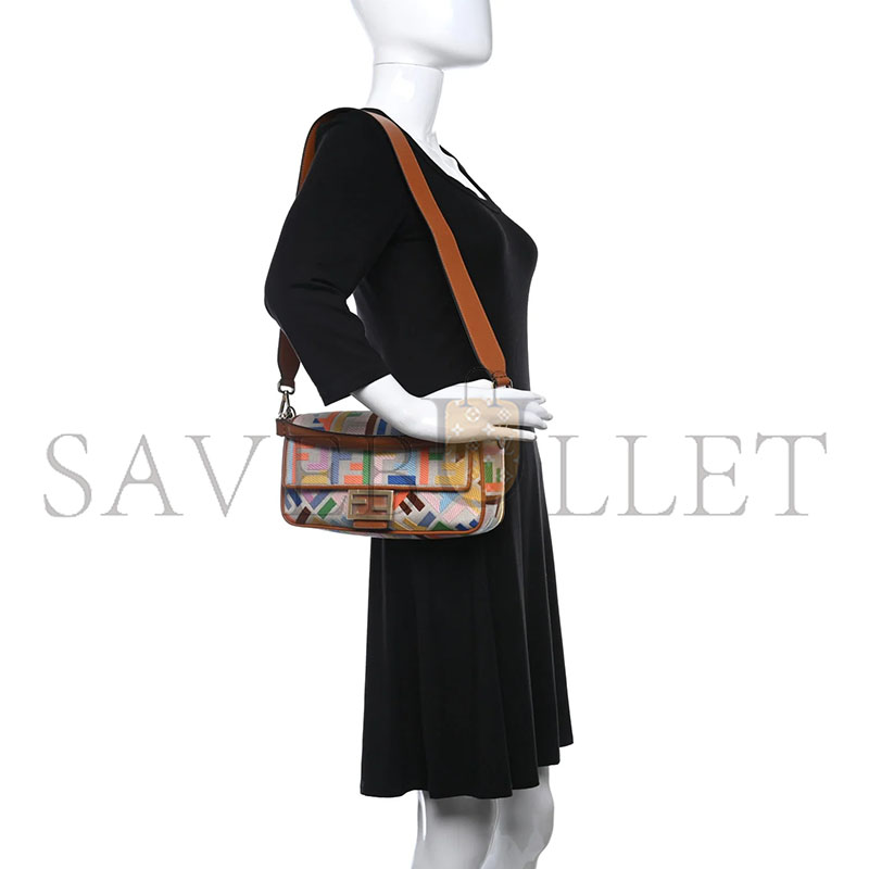 FENDI CANVAS VITELLO KING FF MULTICOLOR EMBROIDERED BAGUETTE MULTICOLOR CUOIO (28*14*6cm) 